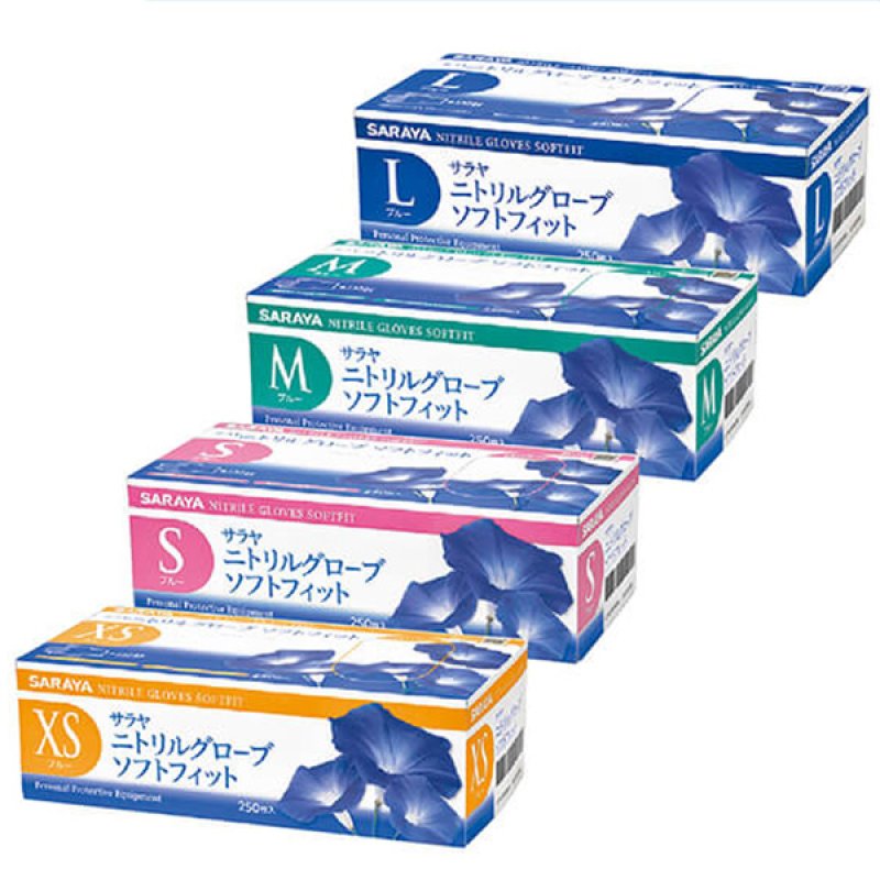 サラヤニトリルフグローブ　S M L 1箱ずつ　ブルー サラヤ ニトリルグローブ ソフトフィット ブルー [250枚入×10個