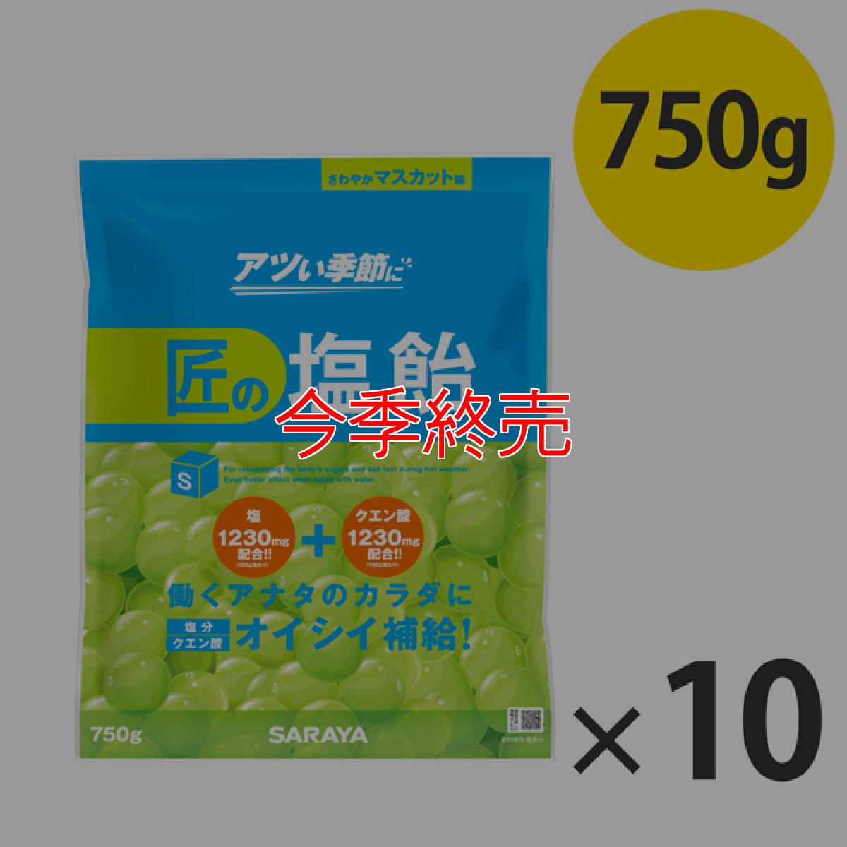 画像1: サラヤ 匠の塩飴 マスカット味 - 深みのある味わいの国産塩使用【代引不可・個人宅配送不可】 (1)