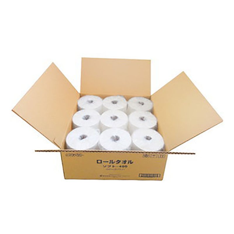 テラモト ロールタオル ソフト400（パルプ）9個入 - ケース販売-その他