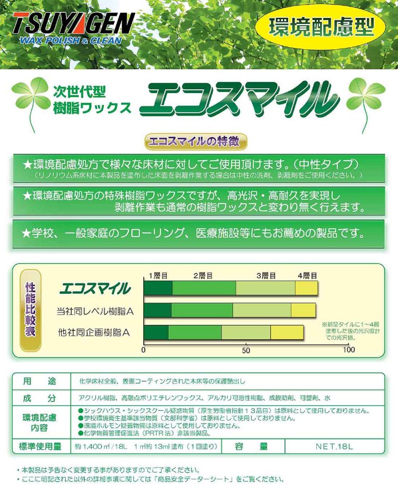 画像1: つやげん エコスマイル [18L] - 環境配慮型ワックス 【代引不可・個人宅配送不可】