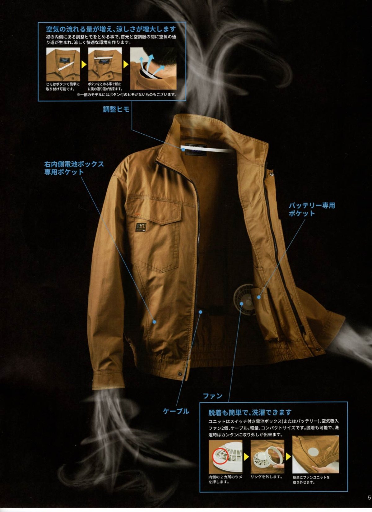 画像7: XEBEC ジーベック 空調服 KU91400 長袖ブルゾン (ウェアのみ) - シャープに着こなすハードデザインの作業服 (7)
