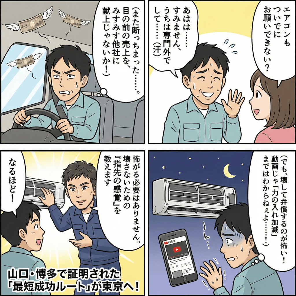 エアコンクリーニング、分解できれど戻せない