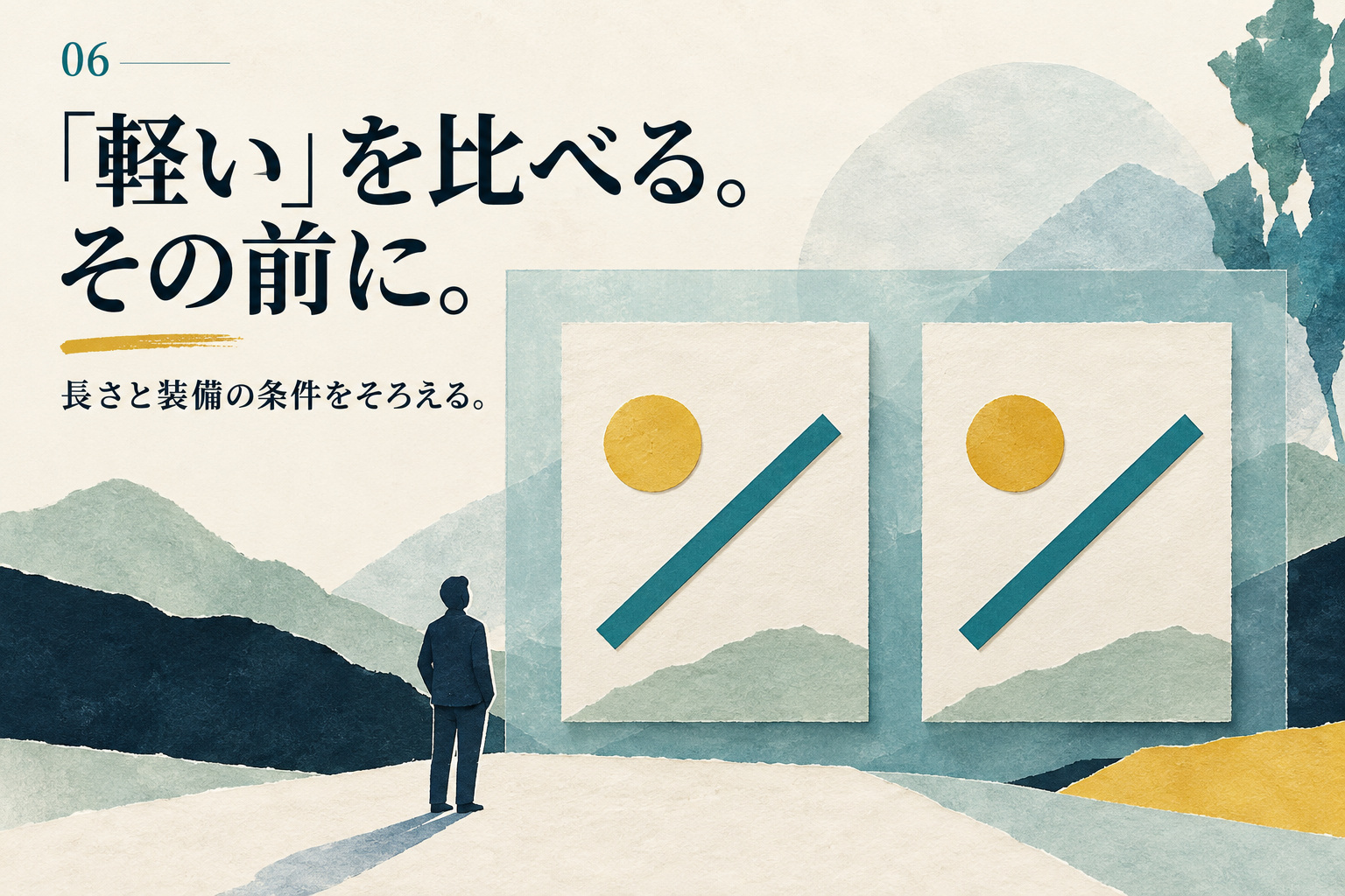 同じ形と配置のカードを並べ、比較する条件をそろえる考え方を示すイラスト