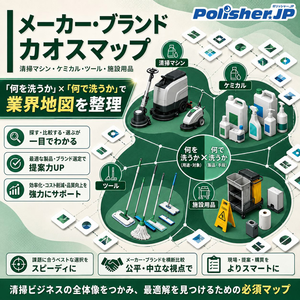 【新コンテンツ】業務用清掃資機材のメーカー・ブランドカオスマップ公開