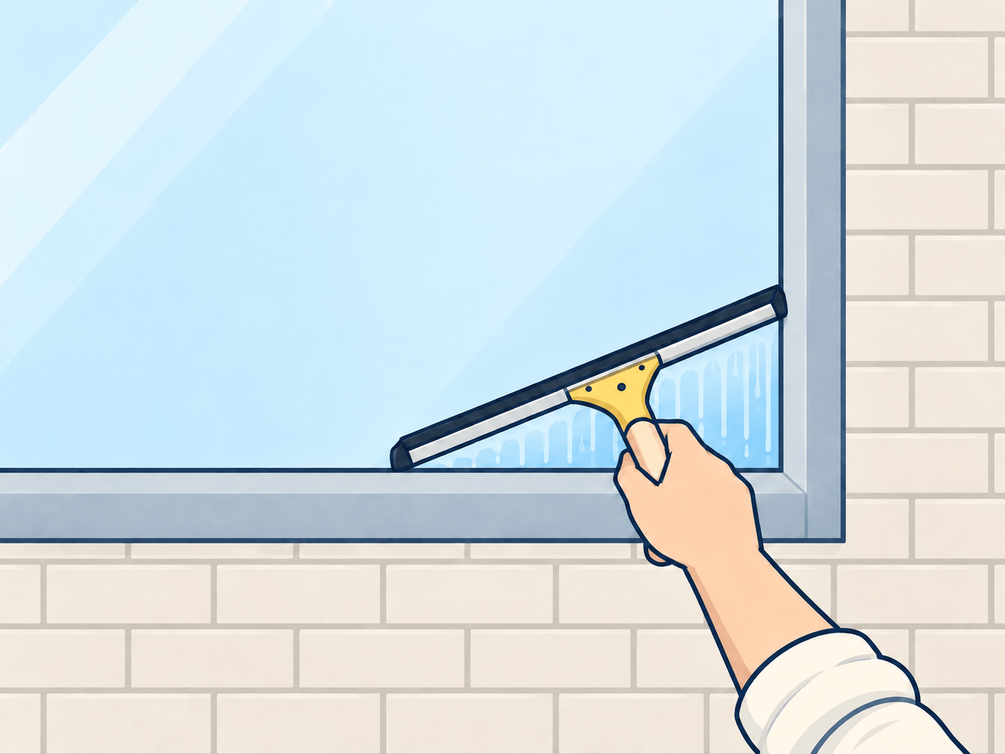 右端で水を切り、残った水滴を拭くの手順イラスト
