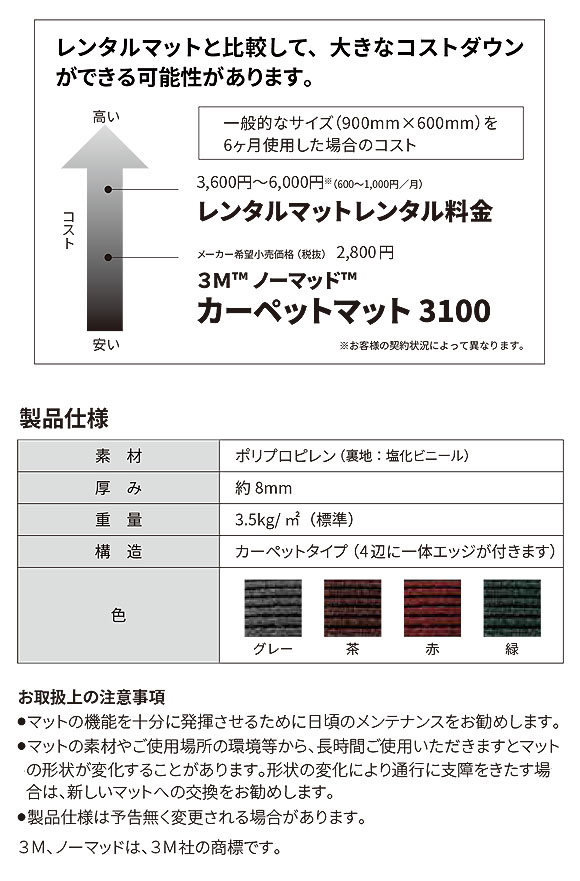 スリーエム ジャパン ノーマッド カーペットマット 3100 - 〈屋内用〉エントランス用マット 店舗、工場、オフィスなどの出入り口(屋内)やエントランスに最適 02