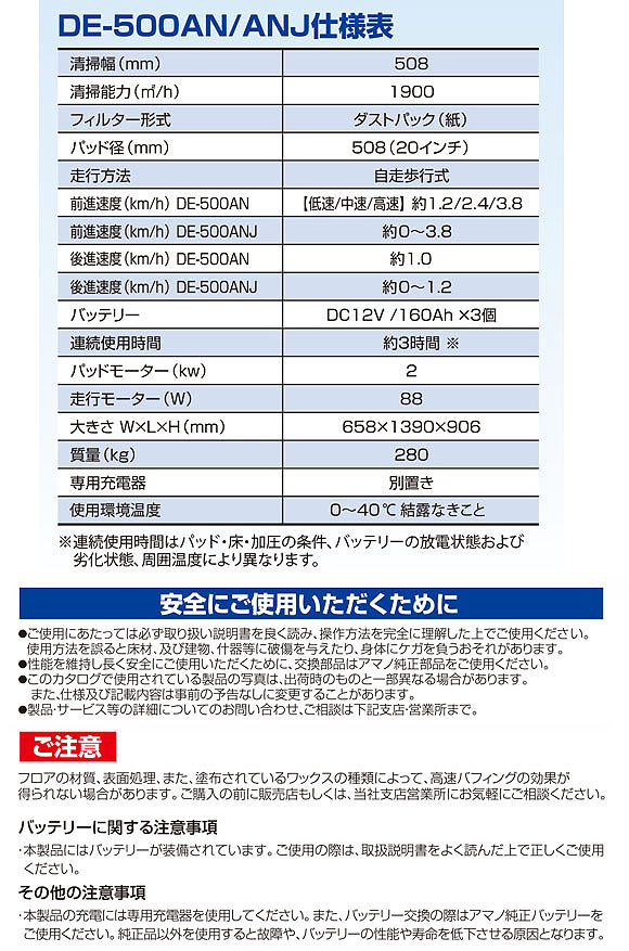 【リース契約可能】アマノ クリーンスター DE-500AN / ANJ - 自走式電子高速バフィングマシン[20インチパッド]【代引不可】_04