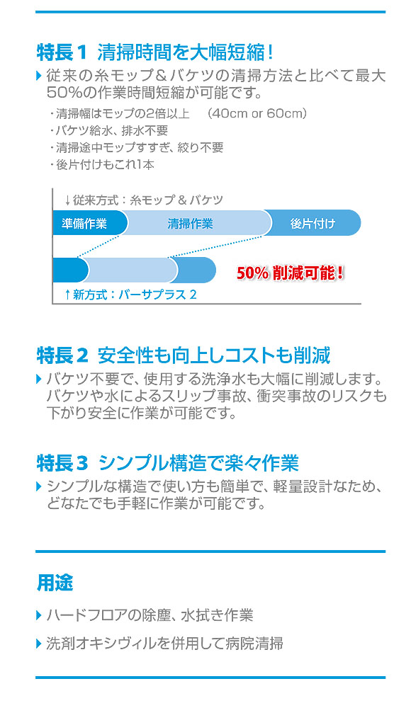 シーバイエス バーサプラスII - 業務用 ボトル付き洗剤噴霧モップフレーム 商品詳細01