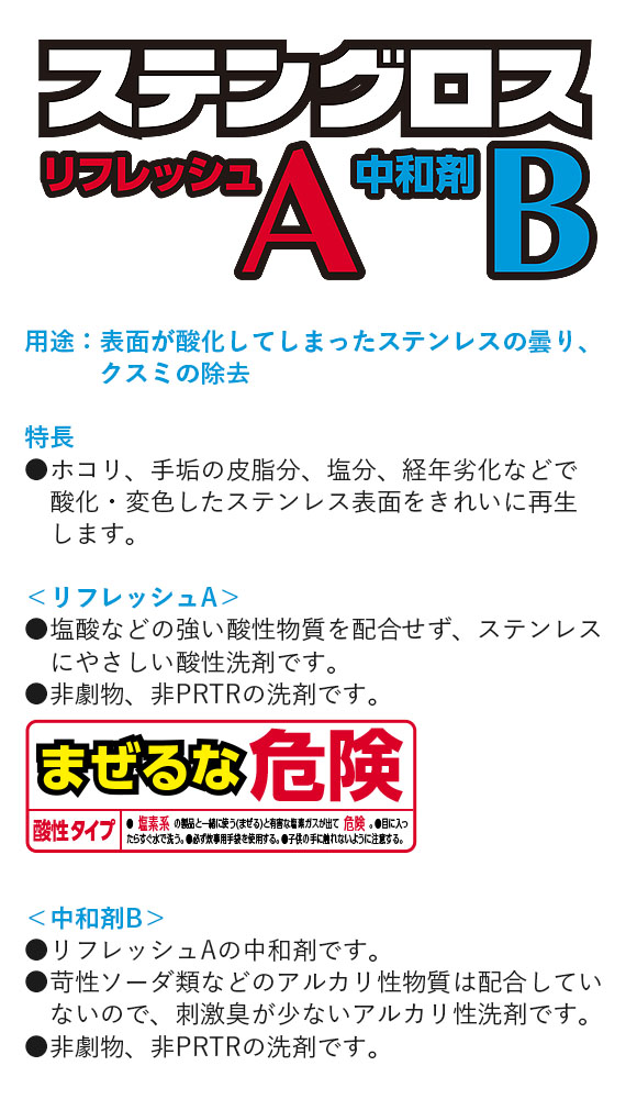 シーバイエス ステングロス リフレッシュA・中和剤B - ステンレスの曇り、クスミの除去 05