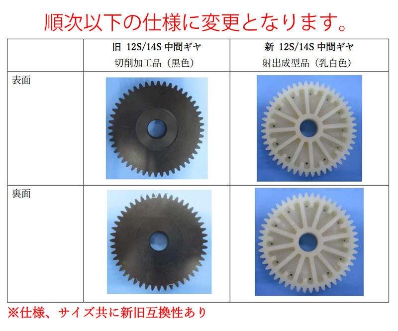 12S/14S 中間ギヤ仕様変更のお知らせ