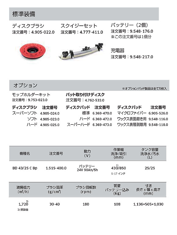 【リース契約可能】ケルヒャー BD 43/25 C Bp - 業務用手押し式床洗浄機【代引不可】06