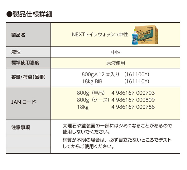 ミッケル化学（旧スイショウ＆ユーホー）NEXT トイレウォッシュ 中性 [1800g×12] - 快適＆クイック作業 日常清掃用 01