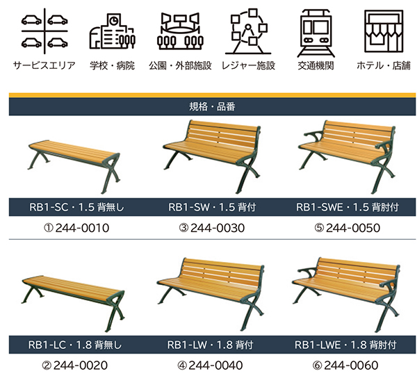 ミヅシマ工業 リサイクルベンチ 1.5M幅 RB1-S 03