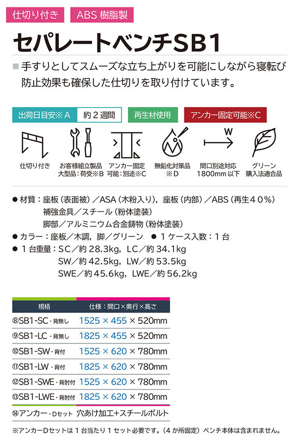 ミヅシマ工業 セパレートベンチ 1.8M幅 SB1-L 02