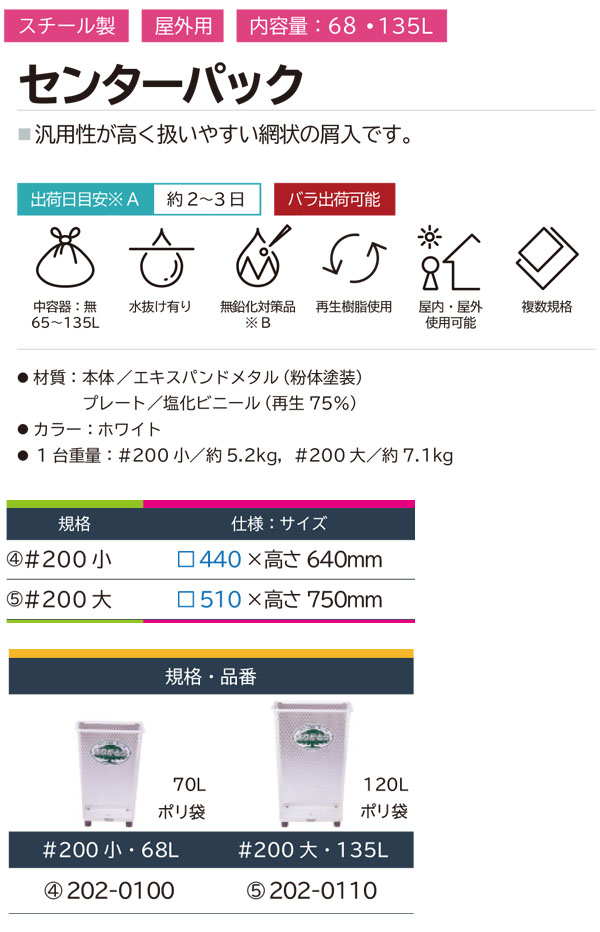 ミヅシマ工業 センターパック #200 小 - 汎用性が高く扱いやすい網状の屑入【代引不可・個人宅配送不可・#直送1000円】01