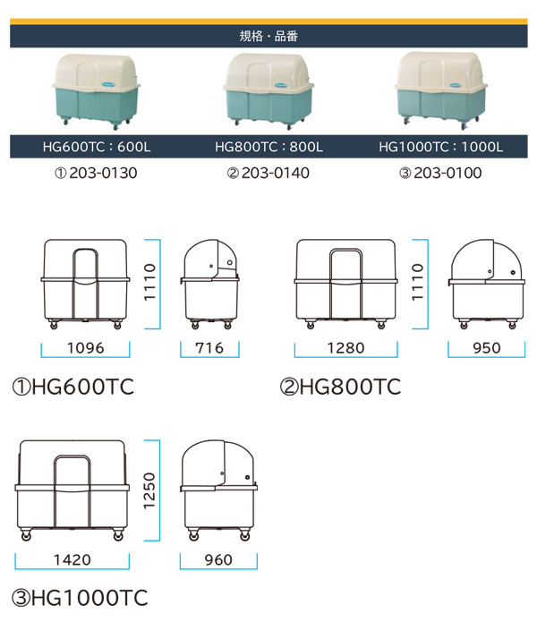 ミヅシマ工業 ジャンボペール HG1000TC - 大容量のゴミを保管するキャスター付きの大型屑入01