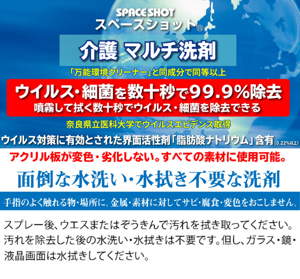 オーブ・テック スペースショット 介護マルチ洗剤 - 水洗い不要で手肌にやさしい消臭・除菌クリーナー　商品詳細01