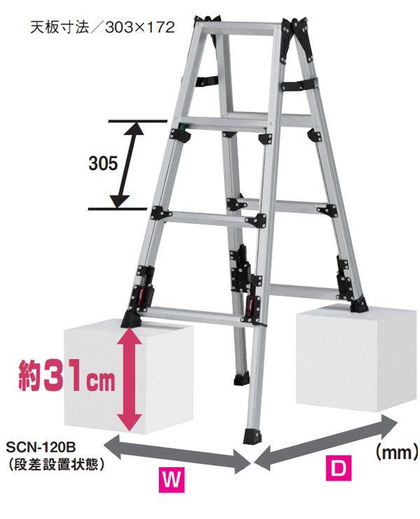 ピカコーポレイション スタッピーSCN - 四脚アジャスト式はしご兼用脚立(上部操作タイプ)【代引不可・メーカー直送品】 03
