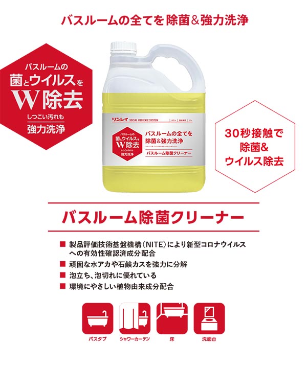 リンレイ バスルーム除菌クリーナー 4L - バスルームの菌とウイルスをダブル除去_01