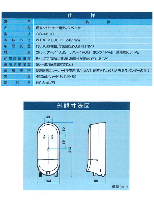 サラヤ SC-460R 本体 - 便座クリーナー用ディスペンサー 01