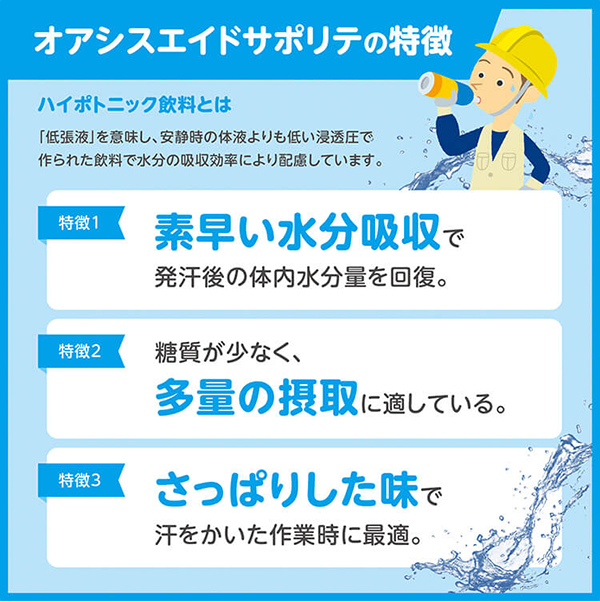 サラヤ 匠のオアシスエイドサポリテ ピーチ風味[500mL×24] - ミネラルと水分を急速補給！！02