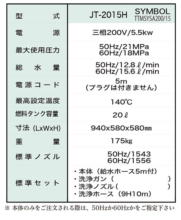 精和産業 JT-2015H - モーター型高圧温水洗浄機 商品詳細 ​02
