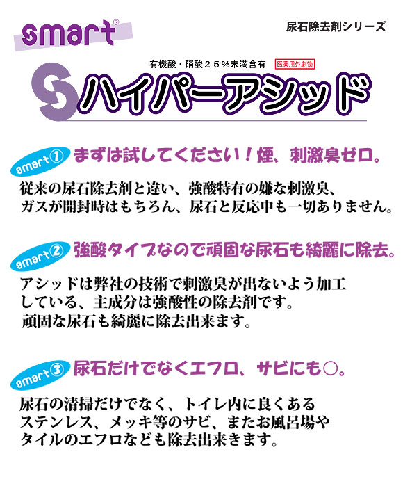 スマート ハイパーアシッド - 酸濃度25％未満の強力なトイレの尿石、お風呂のスケール除去剤(※毒物/劇物【事前に譲受書をお送りください】) 02
