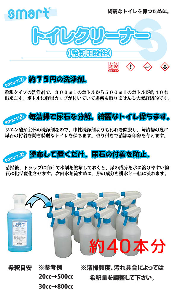 スマート トイレクリーナー(希釈用) [800ml] - 有機酸使用で地球環境や使用者に優しい希釈タイプのトイレ洗浄剤 01