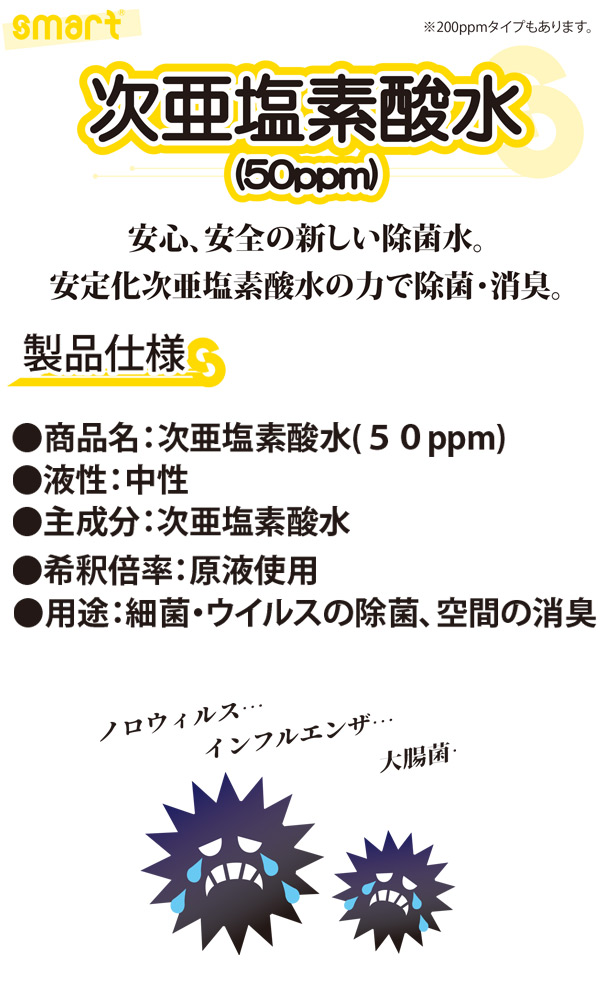 スマート 次亜塩素酸水 (50ppm) 20L - 安心、安全の新しい除菌水01