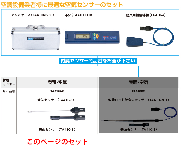 TASCO(タスコ) デジタル温度計セット TA410AX - 空調設備業者様に最適な空気センサーのセット01