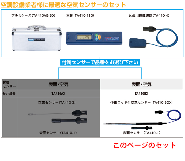 TASCO(タスコ) デジタル温度計セット TA410BX - 空調設備業者様に最適な空気センサーのセット01
