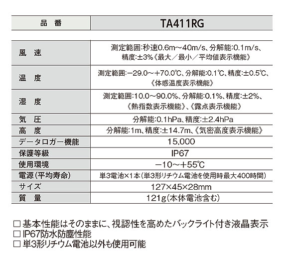 TASCO 気象計(ポケットサイズ風速計シリーズ) - 気圧と高度測定機能を備えた万能モデル【代引不可】 02