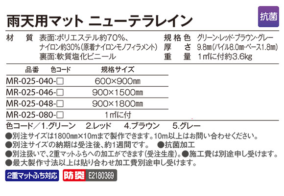 雨天用マット ニューテラレイン 除塵性能 吸水性能 抗菌剤入り屋内マット 04