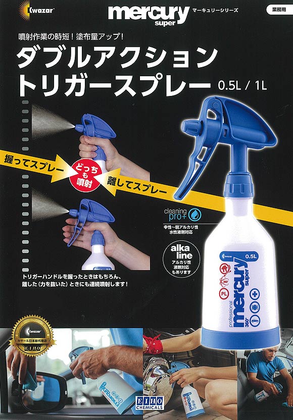 フォンシュレーダージャパン  ダブルアクショントリガースプレー アルカライン 紺 0.5L  - 空容器 アルカリ性洗剤対応 01