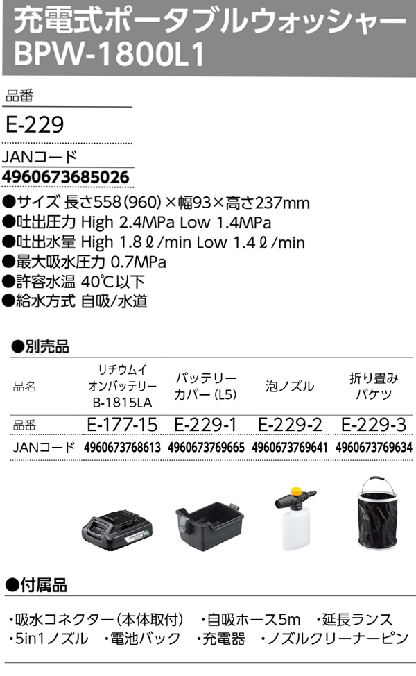 山崎産業 充電式ポータブルウォッシャー BPW-1800L1 - 水道も電源もない場所での洗浄に01