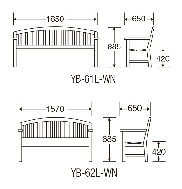 山崎産業 ベンチYB-61L-WN TK-1850(背付)／ YB-62L-WN TK-1570(背付) - 害虫や水に強いチーク材仕様のベンチ【代引不可】04