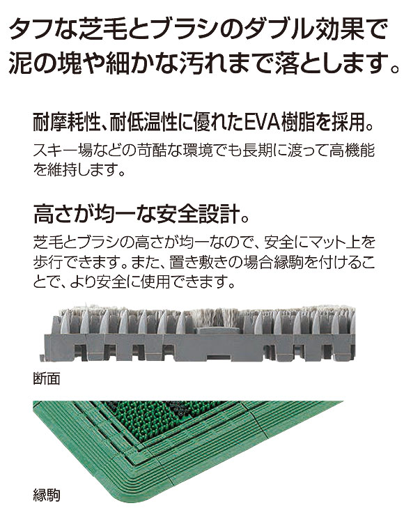 山崎産業 エバックブラシハードマットYL - タフな芝毛とブラシのダブル効果で細かな汚れまで落とす 01