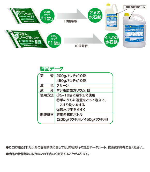 ユーホーニイタカ 水石けんノーブルパウチ 希釈タイプ[200g×10/450g×10] - 高濃度業務用ハンドソープ03