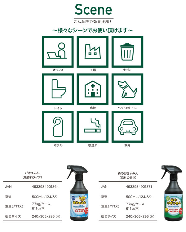 ユシロ ぴきゃみん 無香料タイプ [500mL×12] - 業務用 ビタミン系光触媒 除菌・消臭剤 01