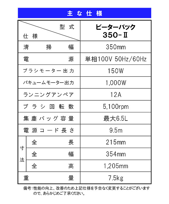 蔵王産業 ビーターバック350-2 - カーペット用バキュームクリーナー商品詳細06