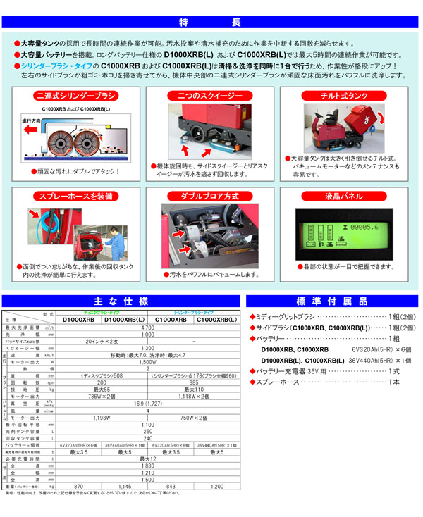 蔵王産業 スクラブメイト D1000XRB(L)（連続使用 最大5.0時間）- 40インチ ディスクブラシタイプのバッテリー駆動搭乗式自動床洗浄機 01