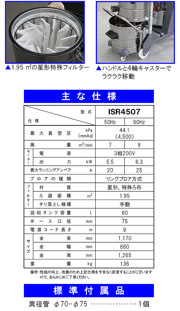 【リース契約可能】蔵王産業 バックマン ISR4507 - 産業用強力バキュームクリーナー【代引不可】02