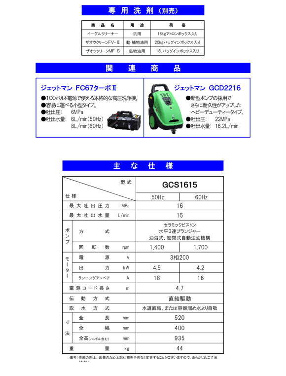 【リース契約可能】蔵王産業 ジェットマンGCS1615 - 常温水高圧洗浄機【代引不可】03