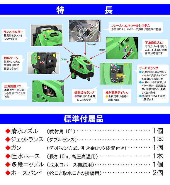 【リース契約可能】蔵王産業 ジェットマンPWH2017 - ホット＆スチーム高温水高圧洗浄機【代引不可】02