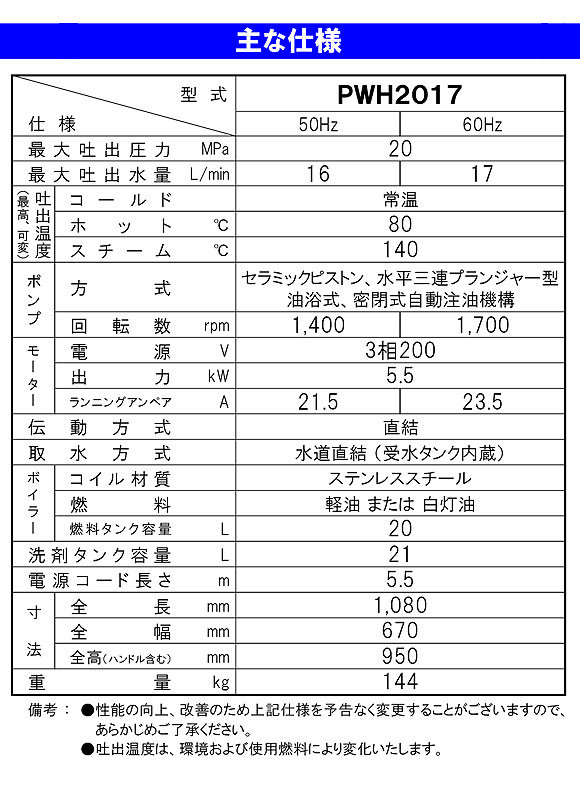 【リース契約可能】蔵王産業 ジェットマンPWH2017 - ホット＆スチーム高温水高圧洗浄機【代引不可】04