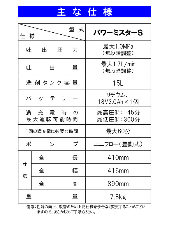蔵王産業 パワーミスターＳ - カーペットクリーニング用バッテリー式 洗剤散布機【代引不可】05