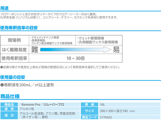 シーバイエス リムーバープロ[18L] - 業務用床用ワックスはく離剤05