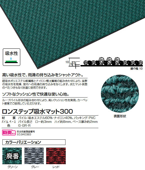 山崎産業 ロンステップ吸水マット300-吸水用マット販売/通販【ポリッシャー.JP（株式会社アイケークリエイションズ）】