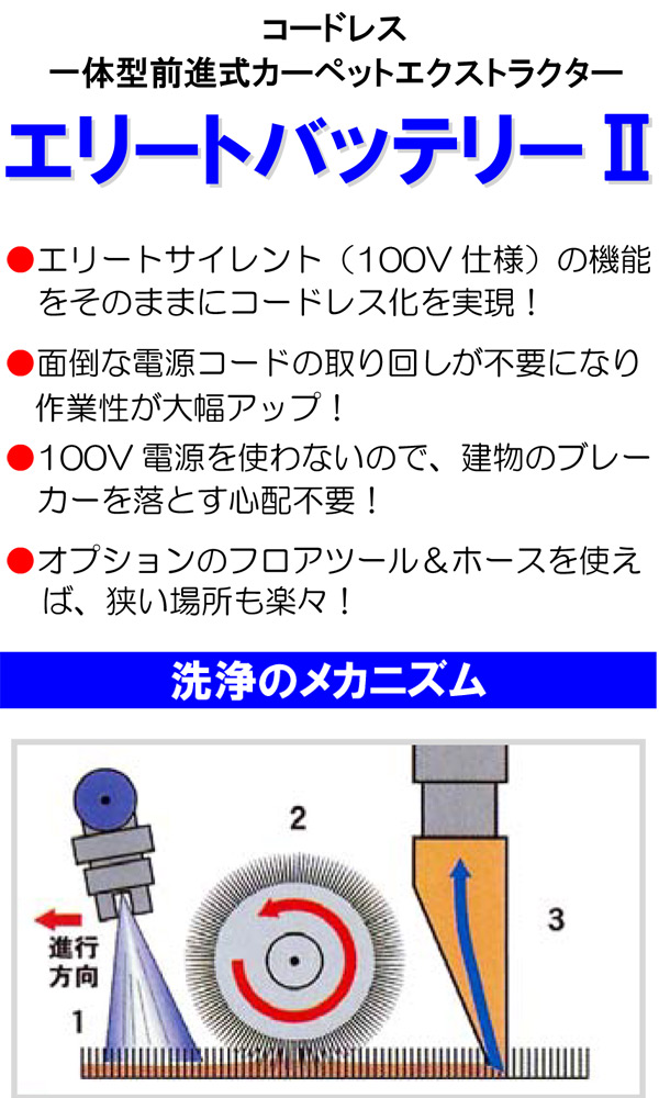 【リース契約可能】蔵王産業 エリートバッテリーII-コードレス 一体型前進式カーペットエクストラクター 【代引不可】01