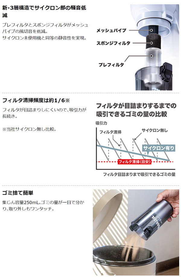 マキタ CL286FD - リチウムイオンバッテリー充電式クリーナー[サイクロン一体式]